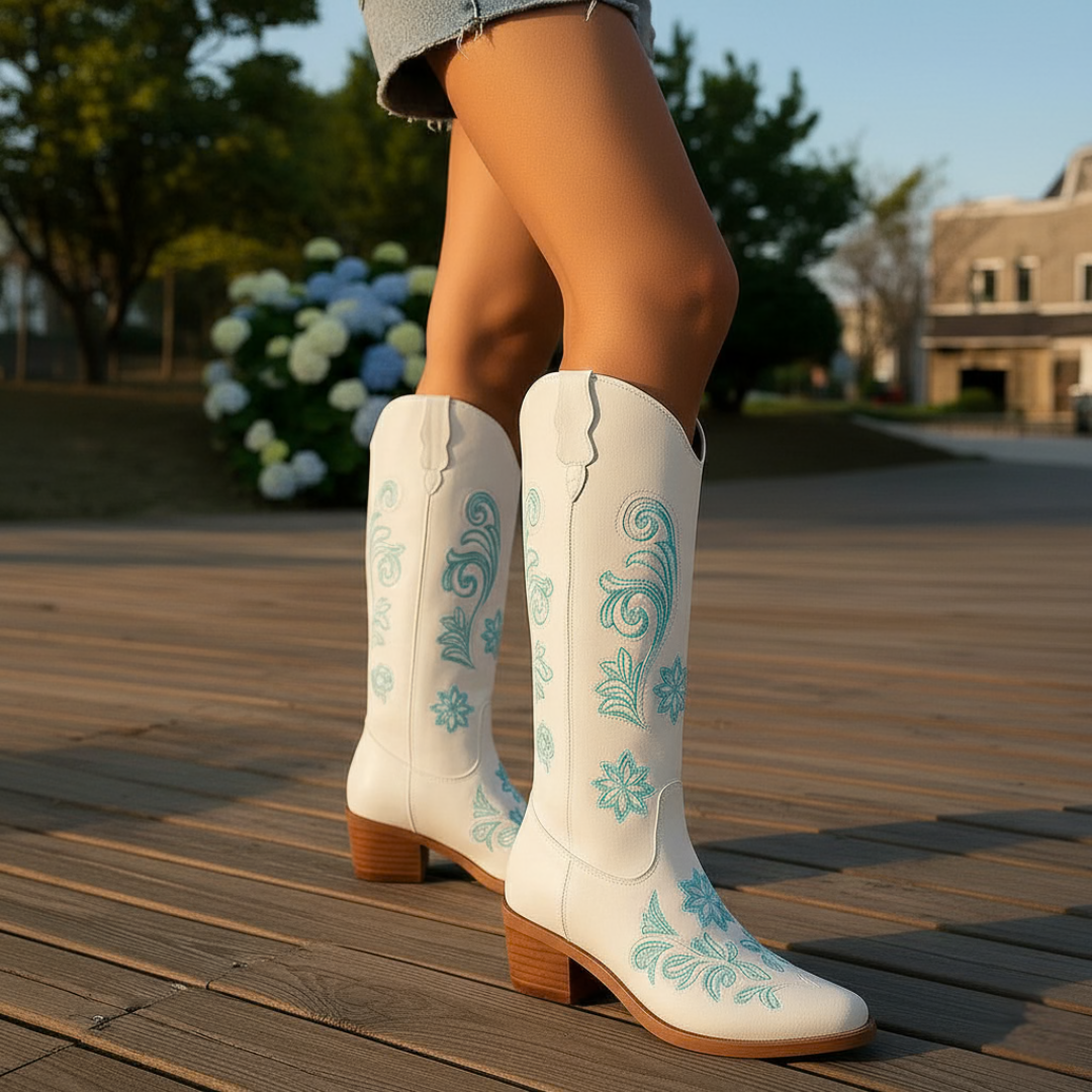 Women's Cowboy Boots with Floral Embroidery