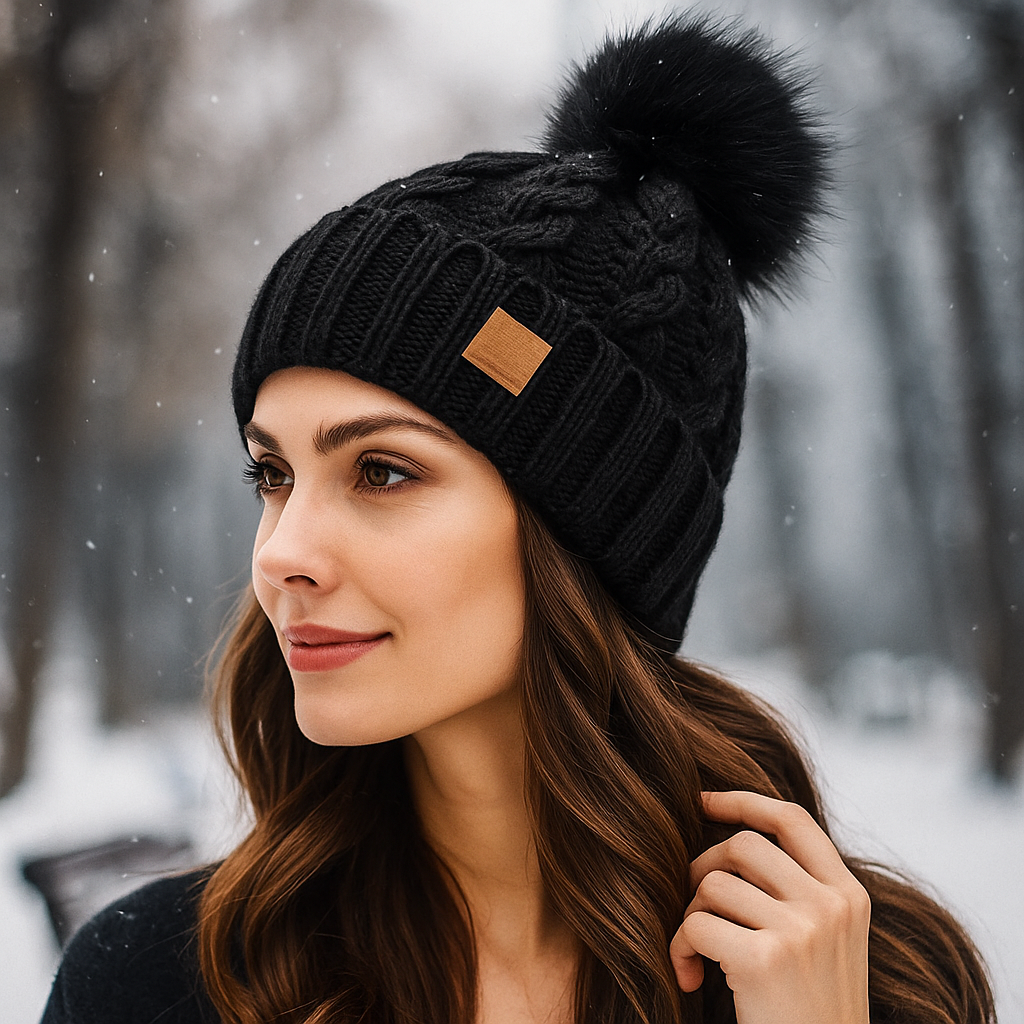 Winter Cable Knit Pom-Pom Beanie - Warm - Cozy