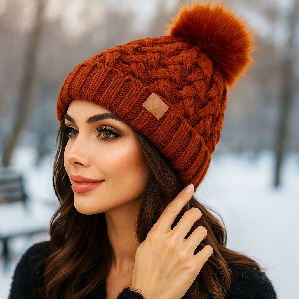 Winter Cable Knit Pom-Pom Beanie - Warm - Cozy