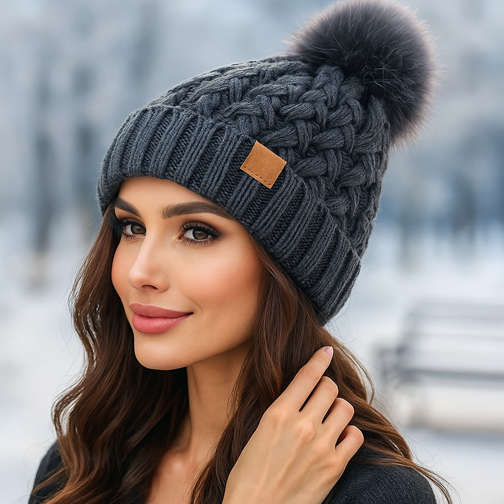 Winter Cable Knit Pom-Pom Beanie - Warm - Cozy