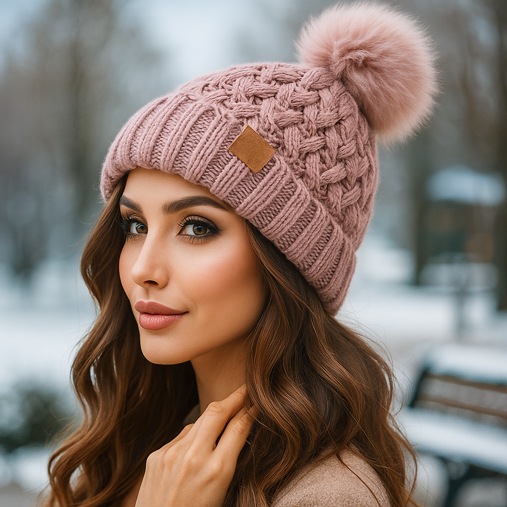 Winter Cable Knit Pom-Pom Beanie - Warm - Cozy