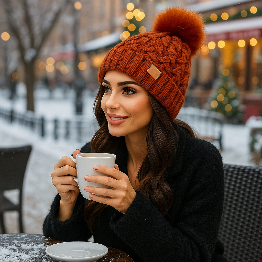 Winter Cable Knit Pom-Pom Beanie - Warm - Cozy
