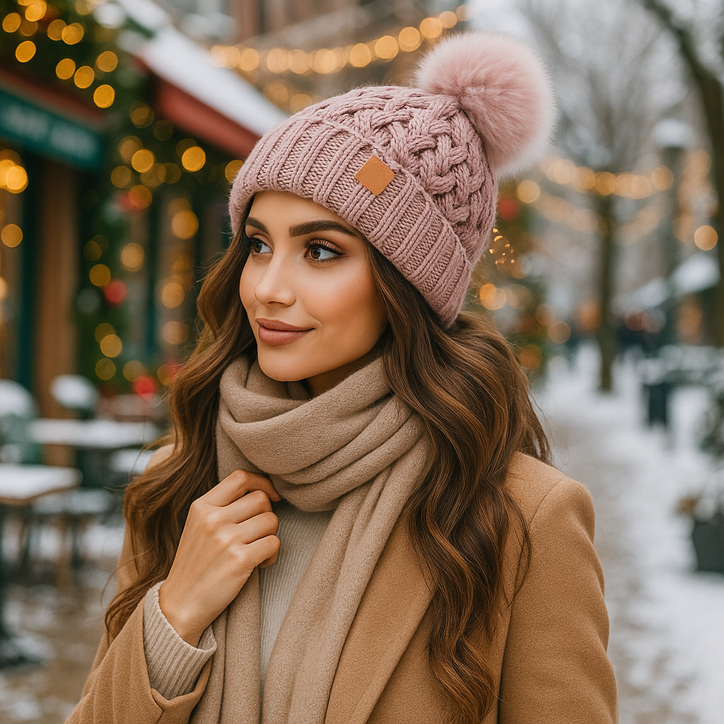 Winter Cable Knit Pom-Pom Beanie - Warm - Cozy