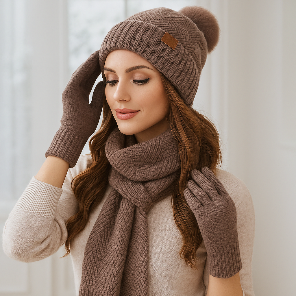 Women's Winter Hat - Scarf - Gloves Cozy Knit Set