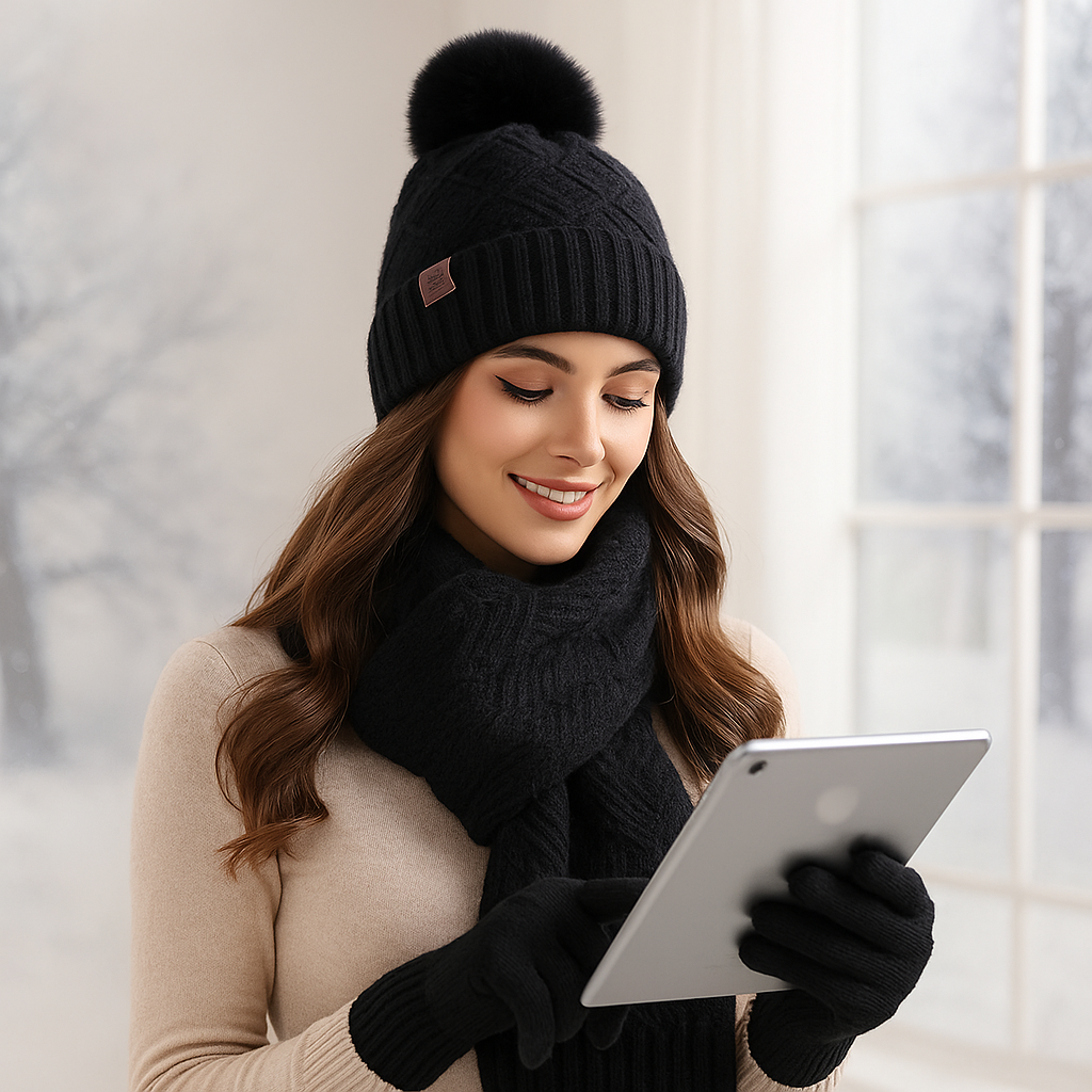 Women's Winter Hat - Scarf - Gloves Cozy Knit Set