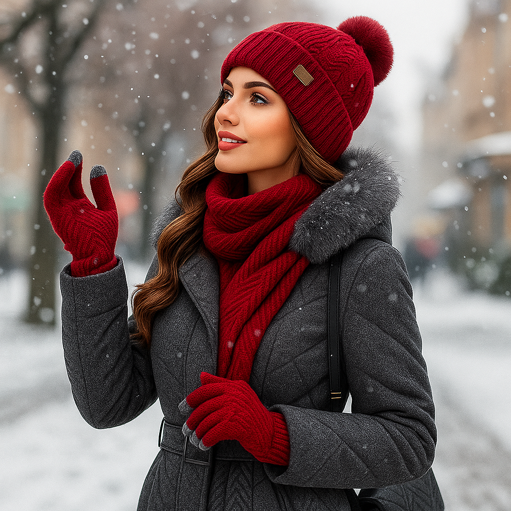 Women's Winter Hat, Scarf, and Gloves Set