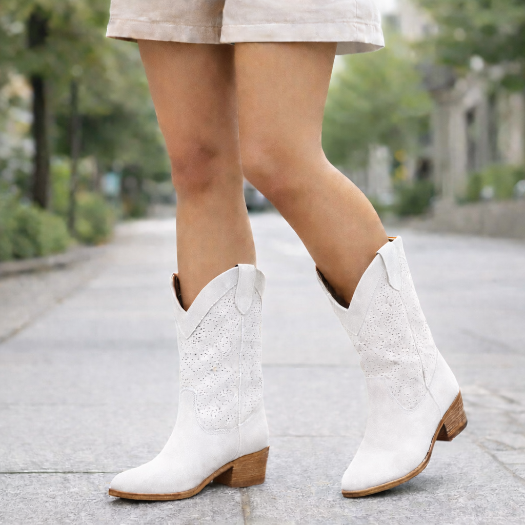 Women's Suede Cowboy Boots - Perforated Western