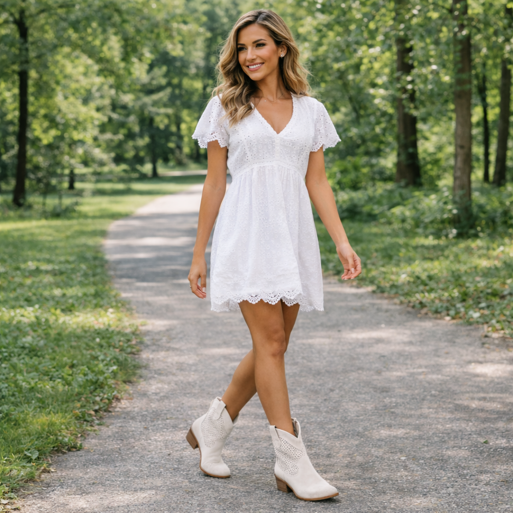 Women's Suede Cowboy Boots - Perforated Western Ankle Boots