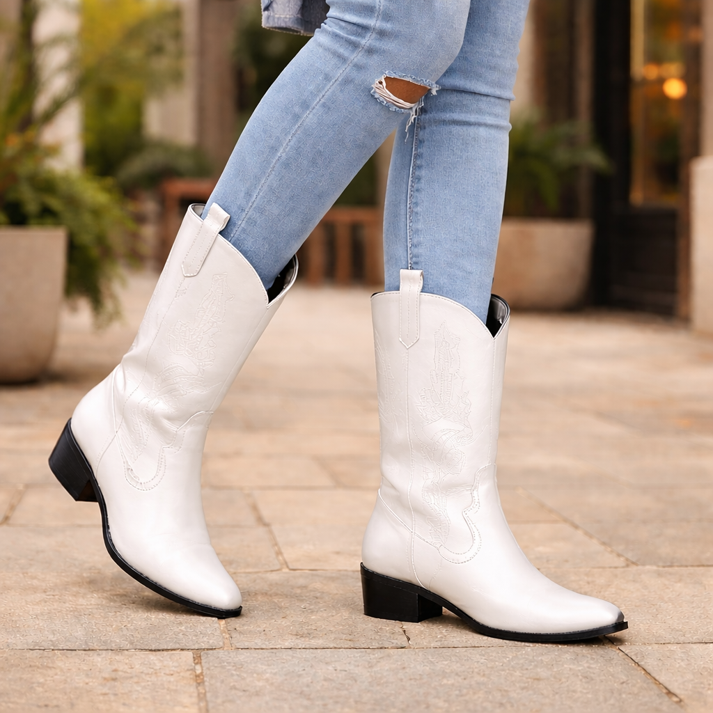 Women's - Shiny Metallic Cowboy Boots - Unique Design