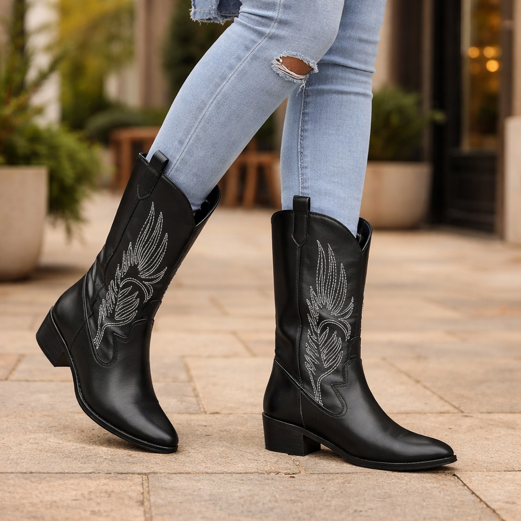 Women's - Shiny Metallic Cowboy Boots - Unique Design