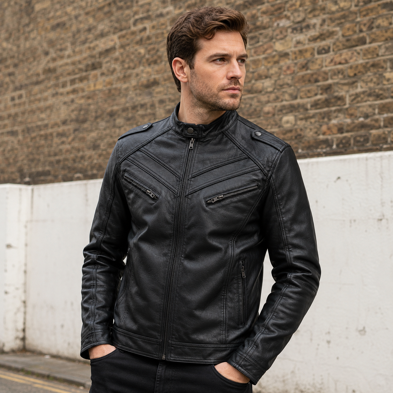 Men's Biker Jacket - Robust Design - Multiple Pockets