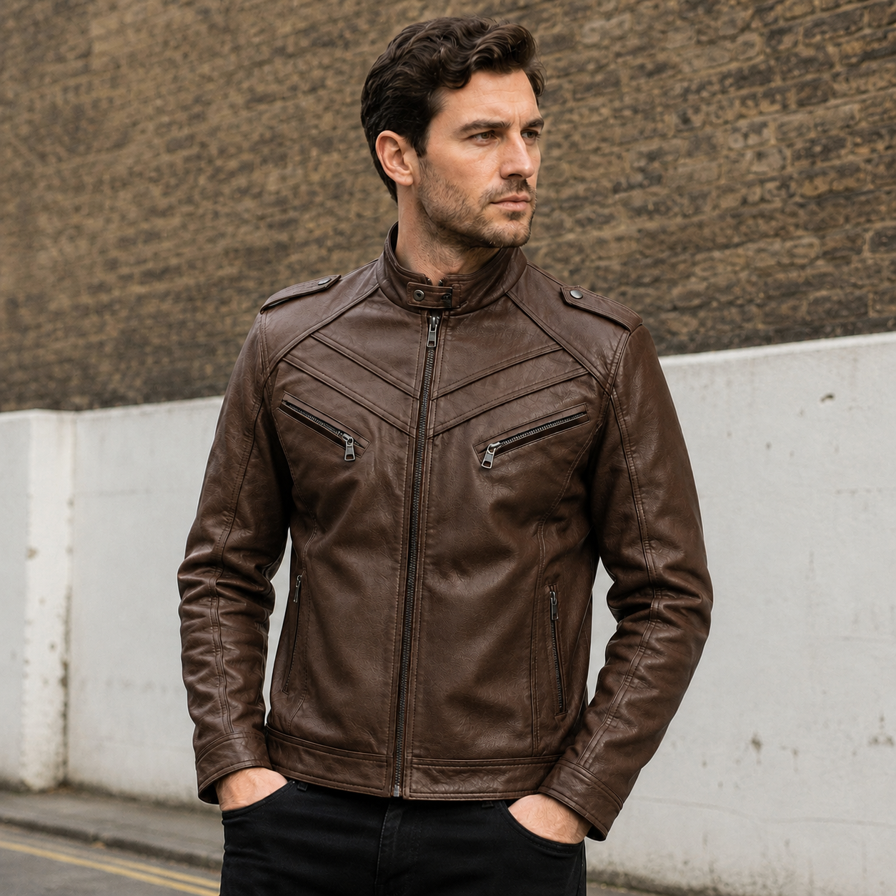 Men's Biker Jacket - Robust Design - Multiple Pockets