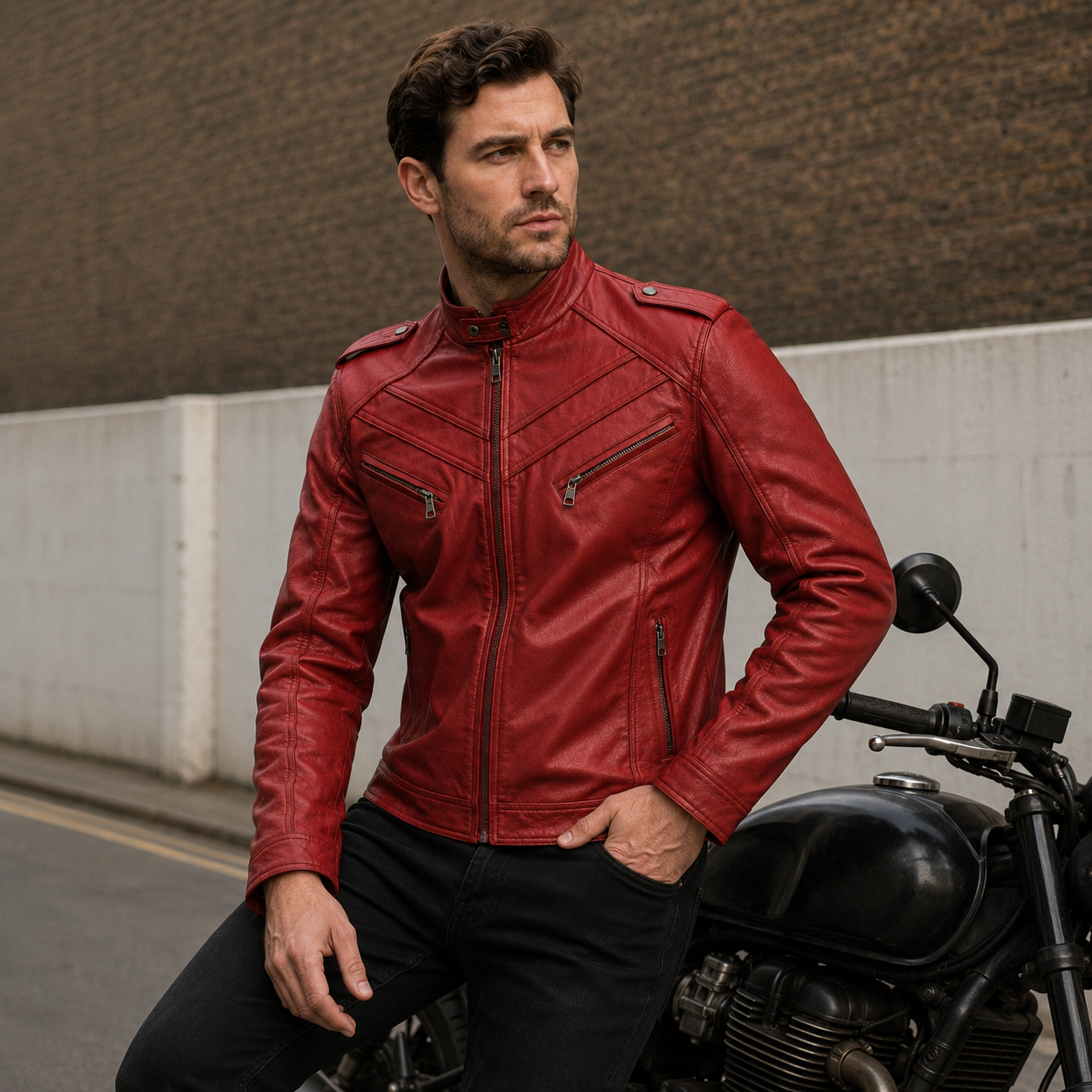 Veste Biker Homme - Design Robuste - Multiples Poches